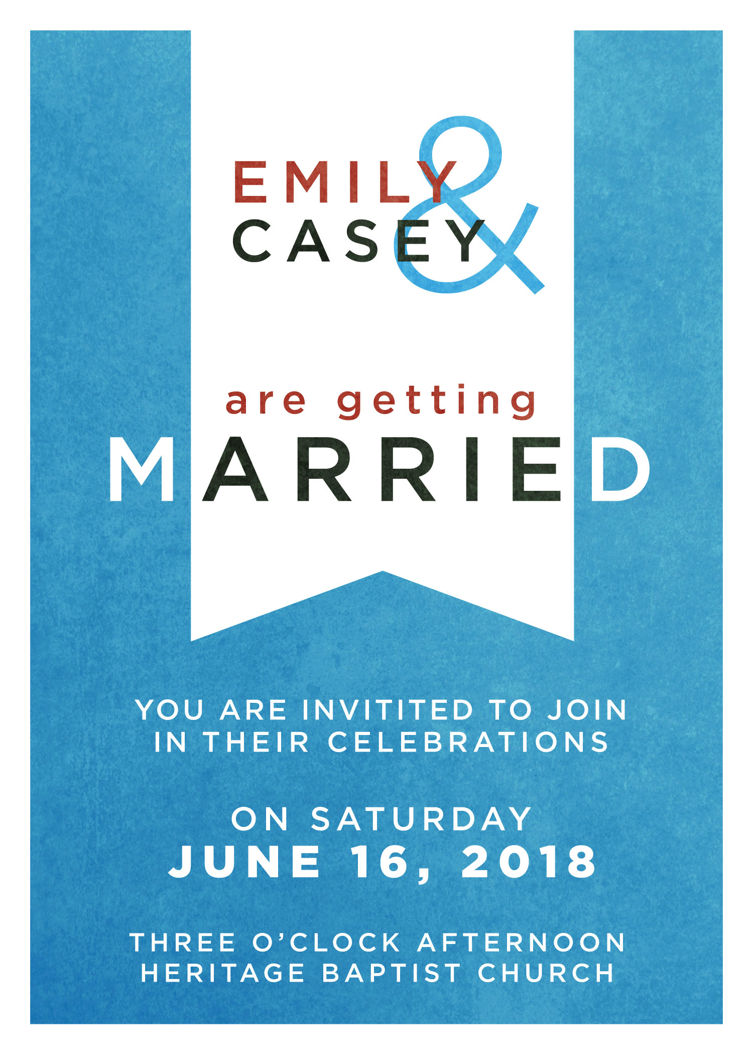 Emily and Casey Carpenter wedding invitation front